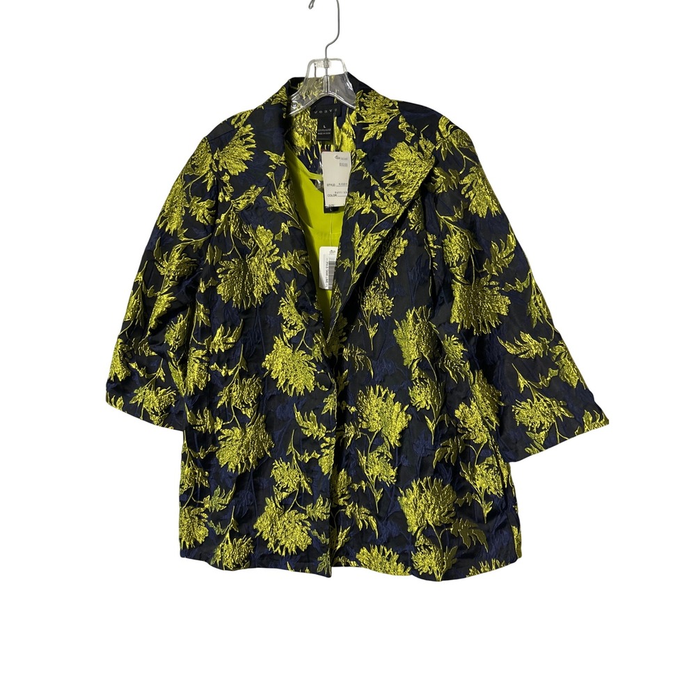 Weavz Valentina Blazer and Tank Top Set Navy Lime Green Floral Jacquard NWT L